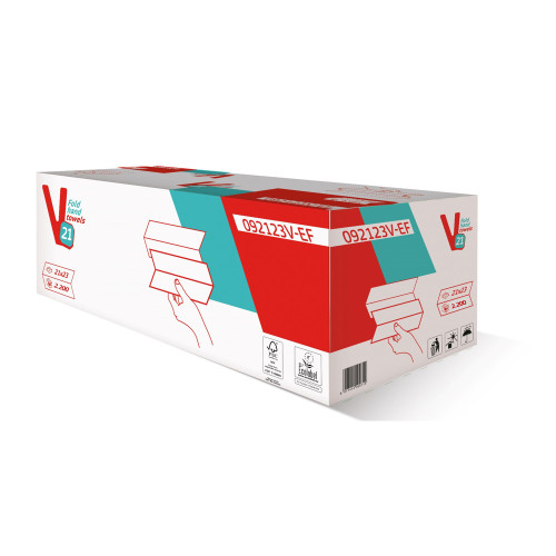 Skladané papierové uteráky V 2-vrstvové 21x23 cm 100% celulóza 10x220 ks